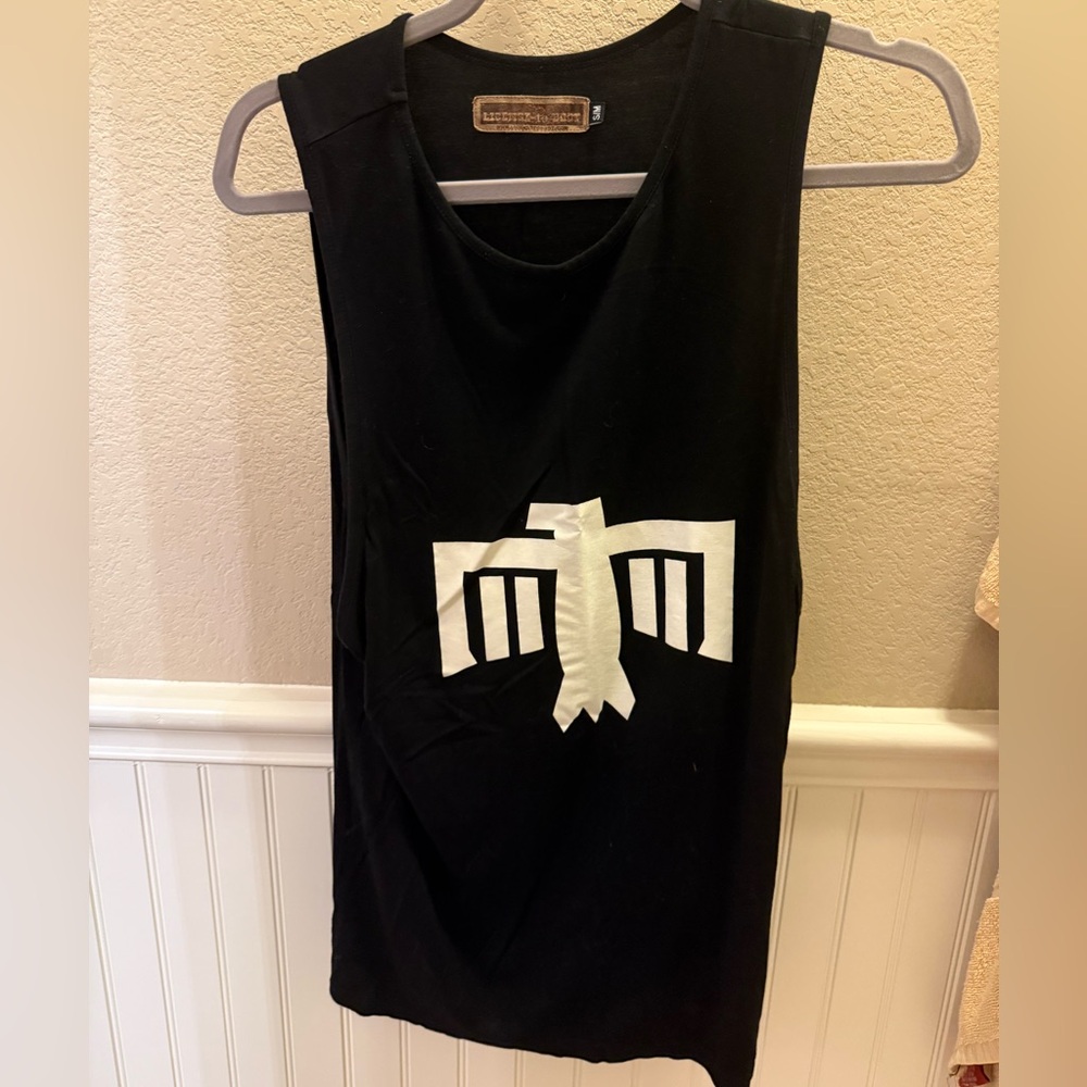 Black Sleeveless Top with White Graphic